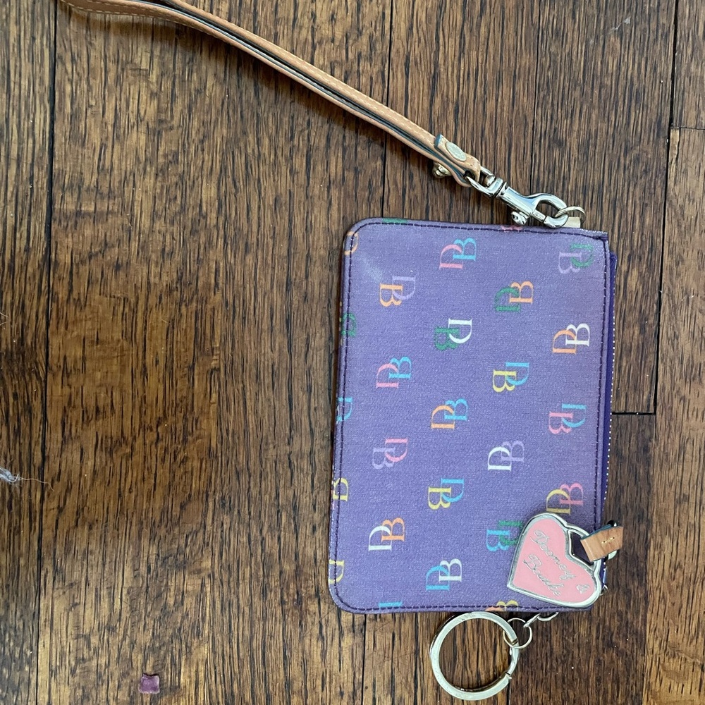 Dooney & Bourke Purple Multicolor Logo Key & Card Holder with Heart Charm - Picture 2 of 6